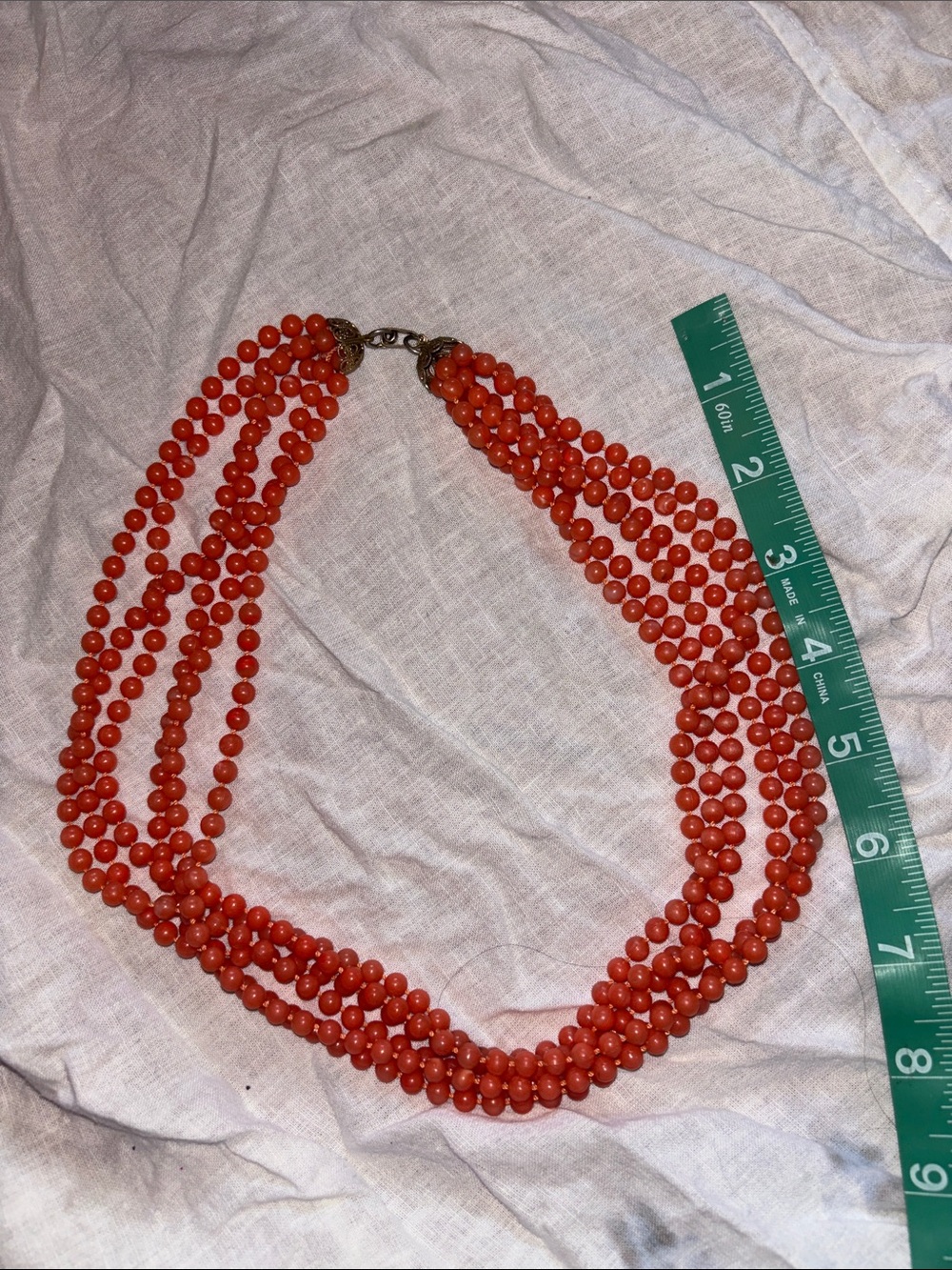 Multistrand Coral Red Beaded Necklace - Unbranded